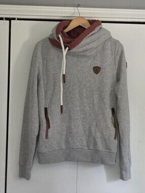 Wanakome Light Grey Crewneck Sweater with Maroon Lined Hood